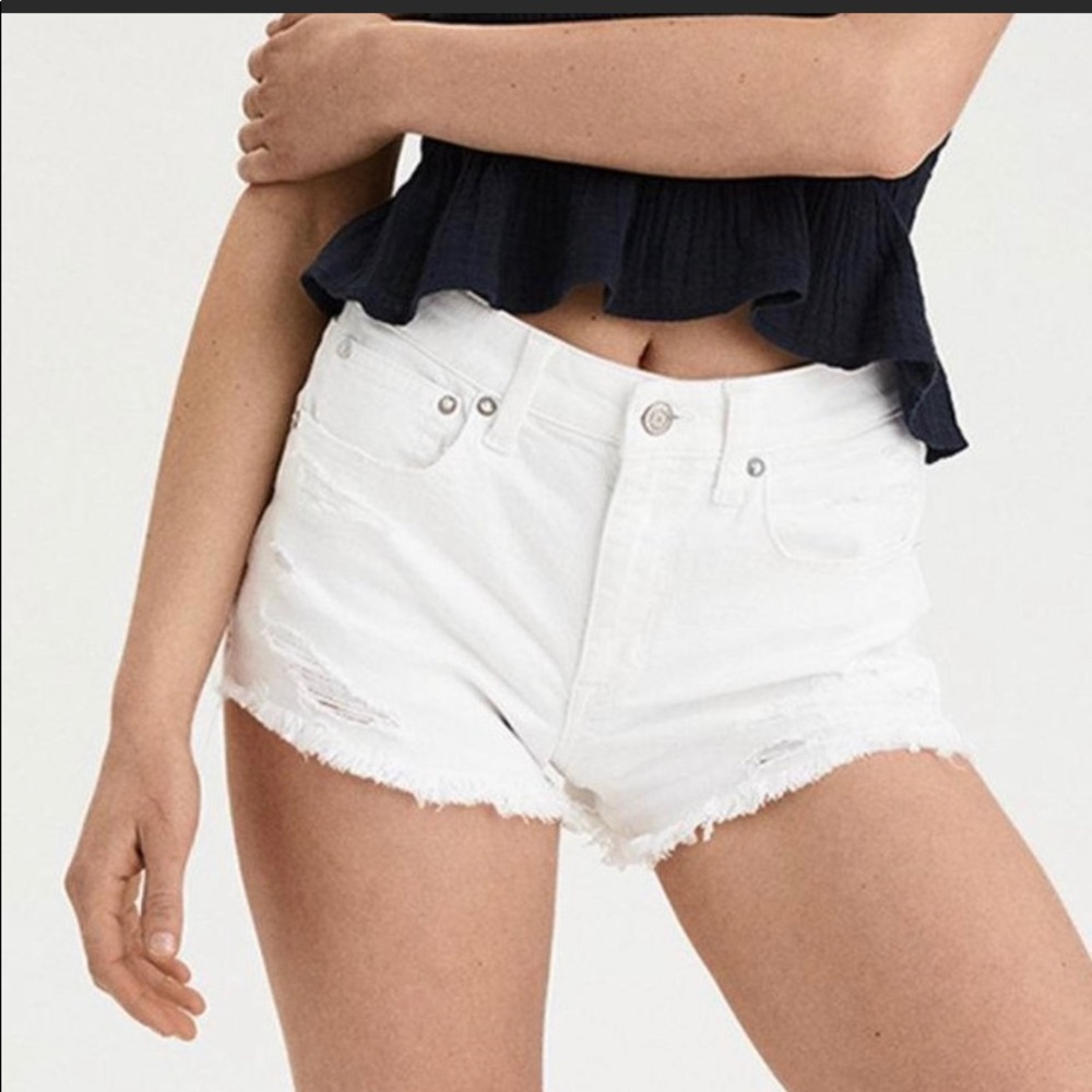 american eagle high rise shortie white shorts